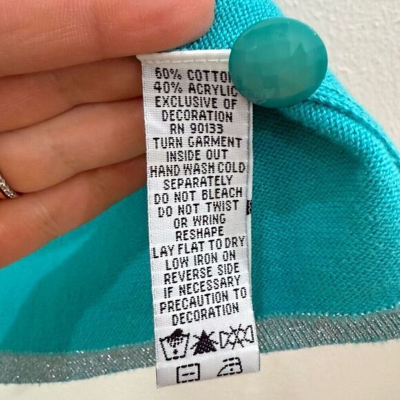 Bob Mackie Wearable Art Women's Size Large Embroidered Blue Cardigan Sweater - Picture 6 of 9